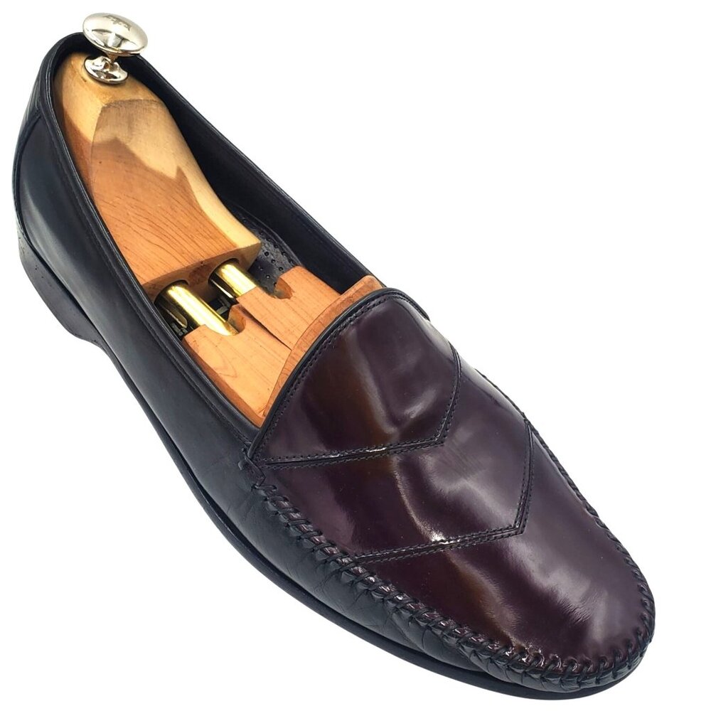 Italy Bragano Cole Haan Mens size 11.5 Black Burgundy Leather Loafer Dress Shoes